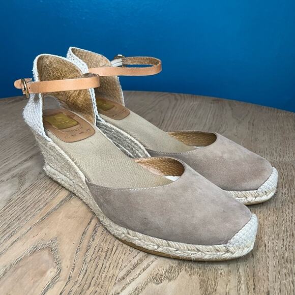 Kanna Anthropologie Suede Wedge Heel Espadrille Taupe Sandal Women’s Size 9 - Picture 1 of 10